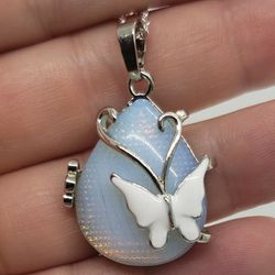 Opalite Silver Butterfly Necklace 