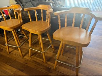 Wooden Swivel Barstools - Set of 3