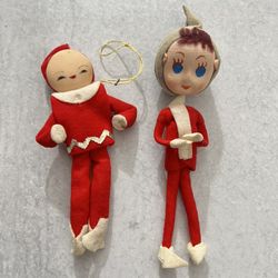 Vintage Kitschy MCM Christmas Pixie Elf Ornaments
