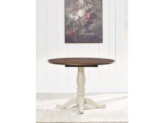 Wirloni Antique White/Brown Dining Drop Leaf Table