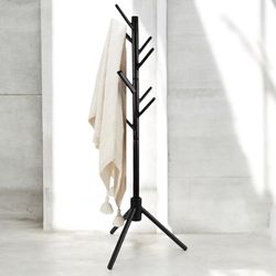 Black Wooden Holder Stand with 8 Hooks, Freestanding Floor Hanger Rack , 42”