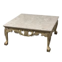 Late 19th Century Schnadig Carved Wood and Marble Coffee Table