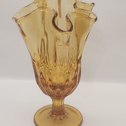 Vintage Fentons Amber Colored Glass Vase