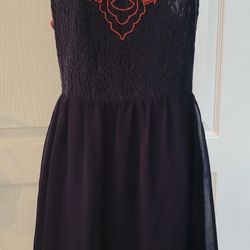 FRANCESCA’S BLUE RAIN Navy Blue & Orange Lace Sheer Lined Sleeveless Dress– Sz M