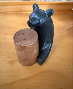 Iron Bear and wood salt and paper