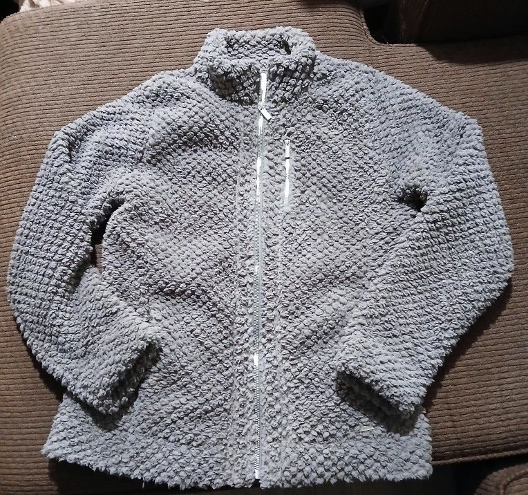 Calvin Klein Women's Gray Sherpa Fleece Jacket - Medium 
