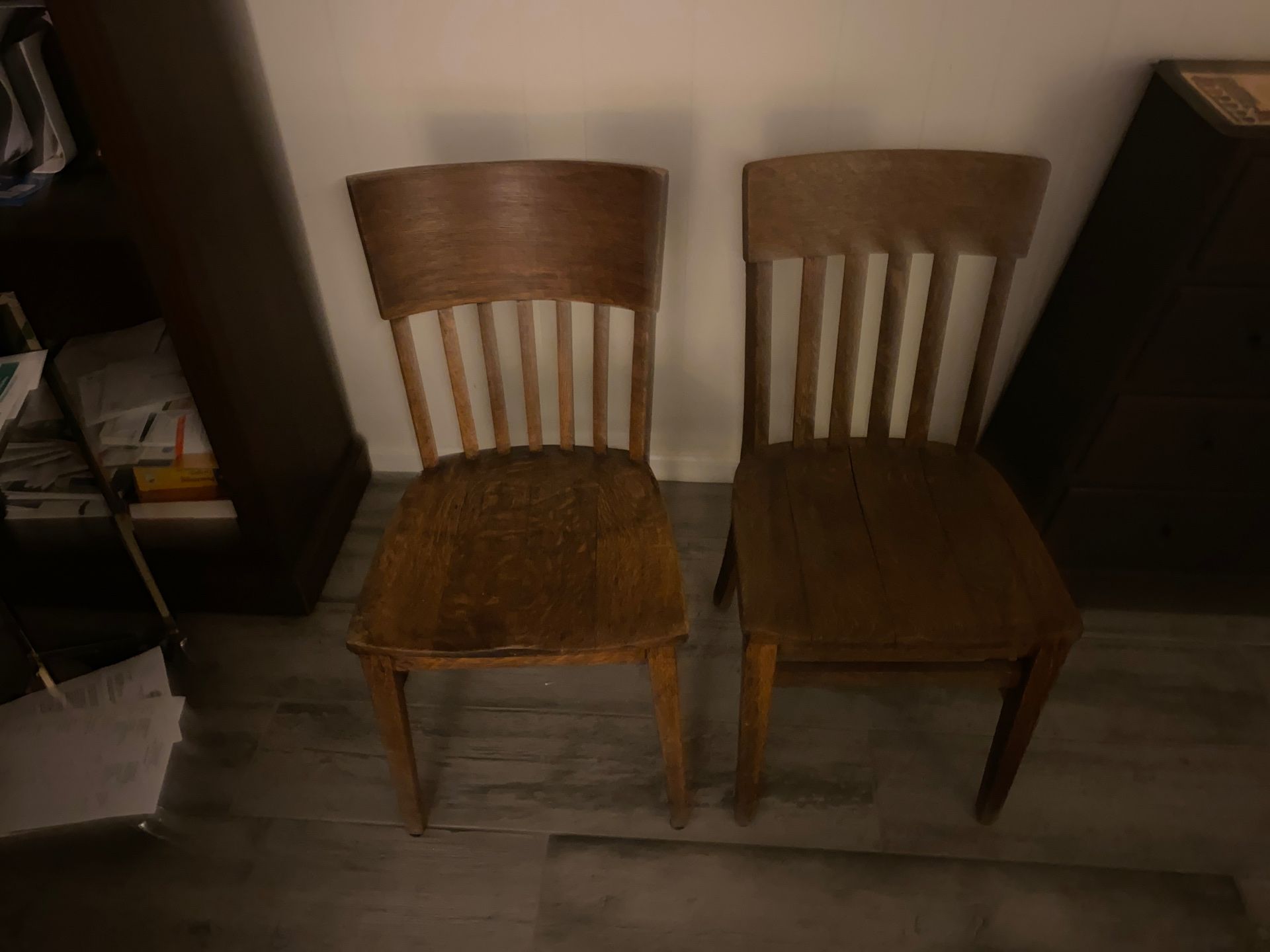 Two antique wood chairs