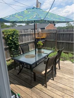6 piece glass top patio set with umbrella