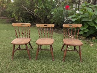 Set 3 Vintage Wooden Spindle Back Chairs