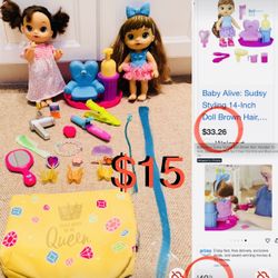 $15 Baby alive Styling Doll with a Chair and accessories plus a free extra Doll & makeup bag