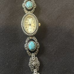 Beautiful Silver Watch With Turquoise Accents.