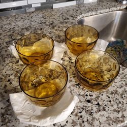 4 Amber Thumb Print Bowls 