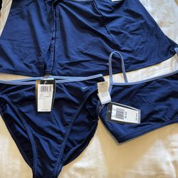 3piece Nike navy blue swimsuit with reversible top NWT Retail price $104