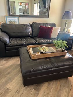 Arizona Leather Encino 92” Leather Sofa + Storage Ottoman