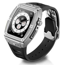 RYUEUYA Luxury Stainless Steel Case Rubber Band For Apple Watch 44/45mm