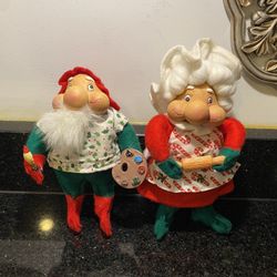 Vintage 1992 Santakins Stubby Santa Claus & Chubby Mrs Claus 8-9'' Figures