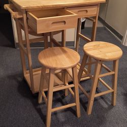 Portable Table with 2 Bar Stools & 2 Drawers