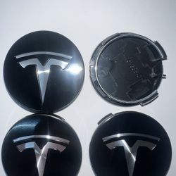 Tesla Wheel Caps Black and Silver 57mm (full set)