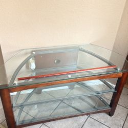 Modern Glass & Cherry Wood Corner TV Stand / Media Console