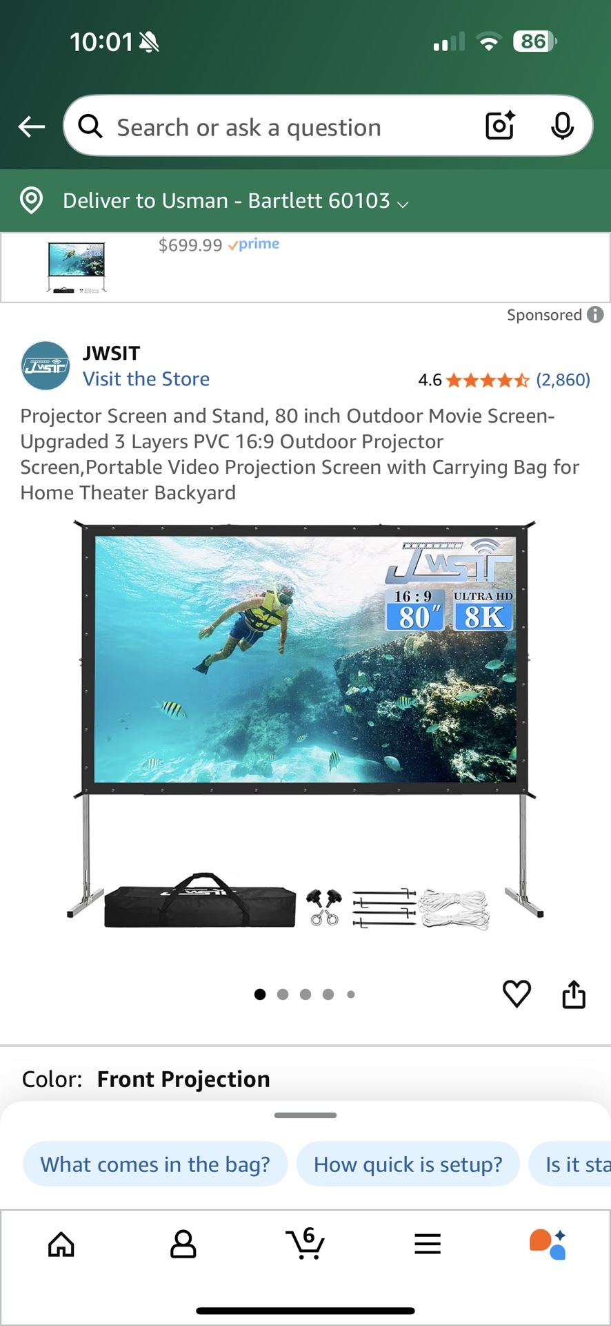 JSWIT - projector Screen (80 Inch) And Stand . Brand New 