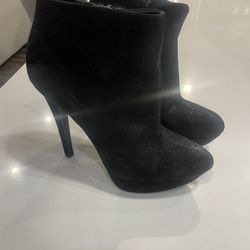 Steve Madden Women’s Sharry Black Leather Platform Heel Bootie, Size 6.5
