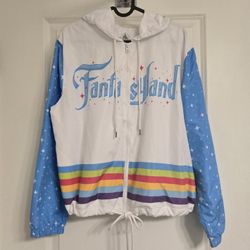 Disney Parks Fantasyland White and Blue Windbreaker Jacket with Rainbow Stripes