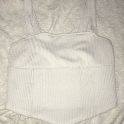 White Textured Crop Top, Size S.