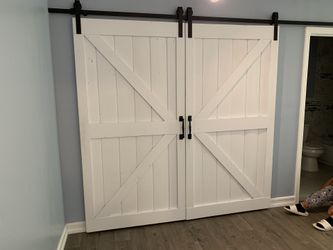 Flat White Farmhouse Barn doors for closet