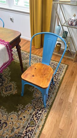 4 blue industrial dining chairs