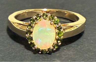 Ethiopian Opal with Green Tourmaline Gold over Sterling Silver Ring