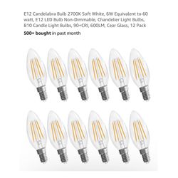 Brand new E12 Candelabra Bulb 2700K Soft White, 6W Equivalent to 60 watt, E12 LED Bulb Non-Dimmable, Chandelier Light Bulbs, B10 Candle Light Bulbs, 9