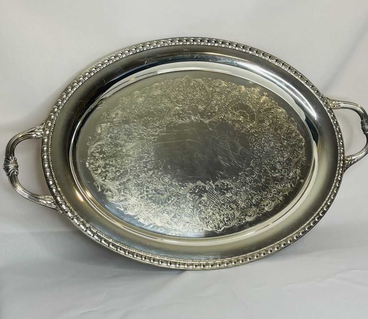 Vintage Silver-plated Serving Tray Etched Handled Rogers & Bro. #1781 24”
