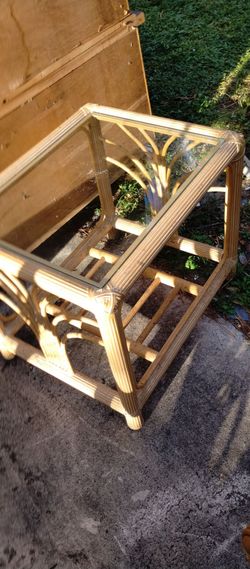 Rattan Side Table with Glass Top