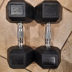 Pair of Dumbbells Set Rubber Coated Hex Hand - 30lbs - New

