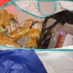 Christmas Stuff With A Heater 2 Bags, Plastic Curtain That Adjustable And Laundry Basket 