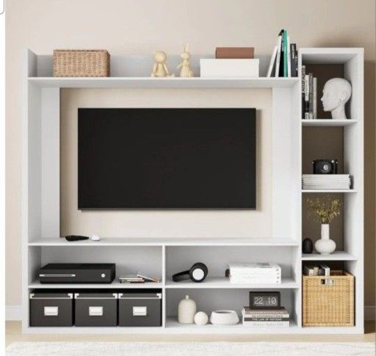 Cozy Castle Wall Unit TV Stand with Bookshelves for 55" TVs, Modern TV Console Table Media Entertainment Center with Open Adjustable Shelves