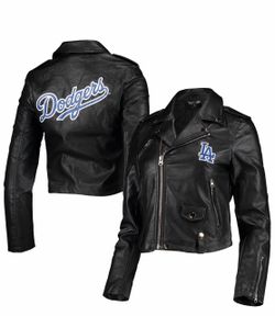 LA Dodgers Black faux Leather Moto Jacket