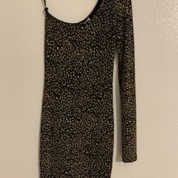 One Shoulder Black & Gold Dress 