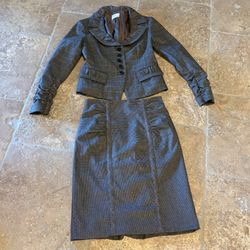 Vintage NANETTE LEPORE Brown Y2K Ruched Blazer Pencil Skirt Set Size 6