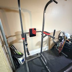 Power Tower Pull-Up Bar & Dip Station - Black Frame w/ Red Padded Arms & Backrest, Home Gym Equipment - Good Condition!