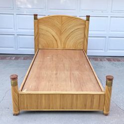  Vintage 1960s–1970s Rattan Twin Bed | Boho /Regency / Mid-Century 