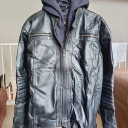 Brand-new Removable Hoodie 100% Leather Jacket 