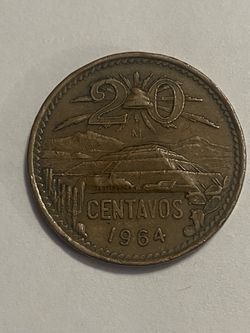 Moneda coleccionable de 20 céntavos mexicana de 1964; pido 10 dólares por ella, precio firme.