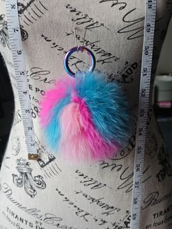 Lot A, 5" Three-Color Genuine Fur Pom Pom Keychain
