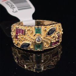18KT Yellow Gold Sapphire Rubi Diamond Ring 4.25g Size 8 182288/3