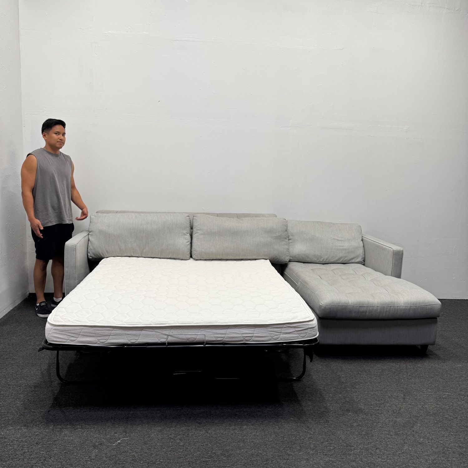 ❌2k OFF❌ Joybird Briar Sleeper Sectional Couch - Gray Sunbrella Premier Fog Fabric - Can Deliver