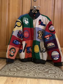 JEFF HAMILTON RETRO NBA TEAM LOGO PATCH LEATHER/WOOL JACKET 3XL