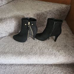Black Suede With Gold Accent Dress Boots