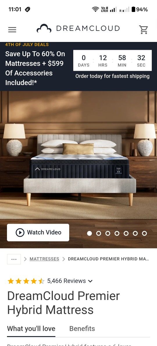 DreamCloud Premier Rest King Size Mattress - Good Condition