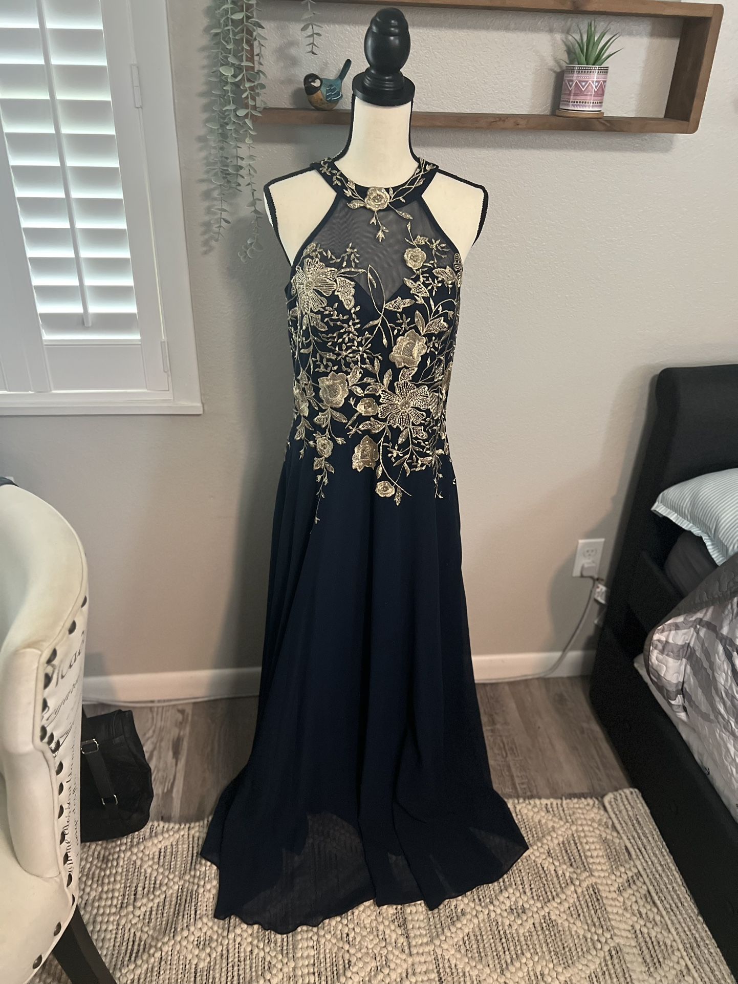 Celeste Long Embroidered Chiffon Dress by Betsy Adam